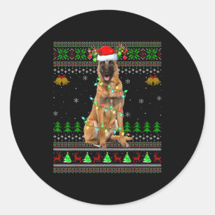 Malinois Dog Ugly Christmas Sweaters Holiday Santa Classic Round Sticker