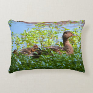 Mallard and Ducklings-Swimming by Shirley Taylor Decorative Pillow