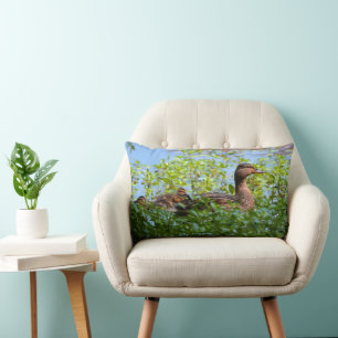 Mallard and Ducklings-Swimming by Shirley Taylor Lumbar Pillow