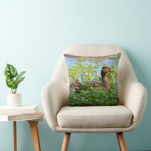 Mallard and Ducklings-Swimming by Shirley Taylor Throw Pillow