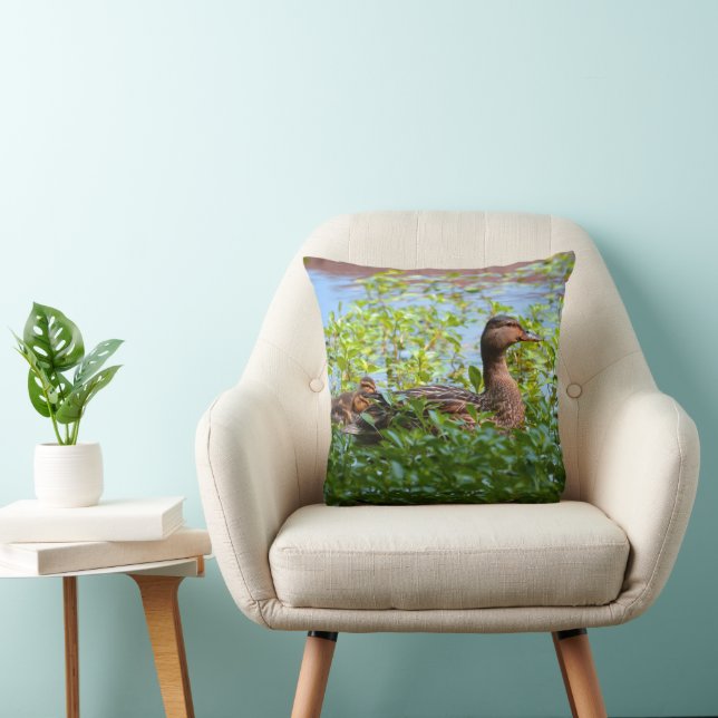 Mallard and Ducklings-Swimming by Shirley Taylor Throw Pillow (Chair)