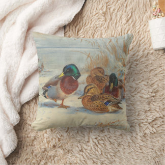 Mallard and teal in the snow, Birds Throw Pillow