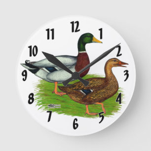 Mallard Drake and Duck Round Clock