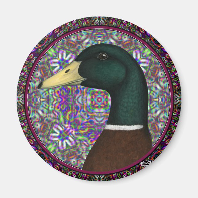 Mallard Drake Mosaic Circle Magnet (Front)