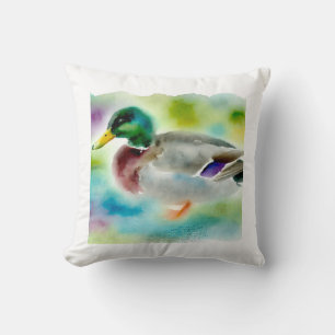 Mallard Duck 091024AREF134 - Watercolor Throw Pillow