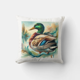 Mallard Duck 241024AREF138 - Watercolor Throw Pillow