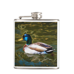 Mallard Duck Artistic Portrait Hip Flask