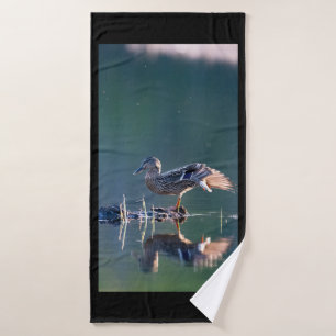 Mallard duck at sunset bath towel