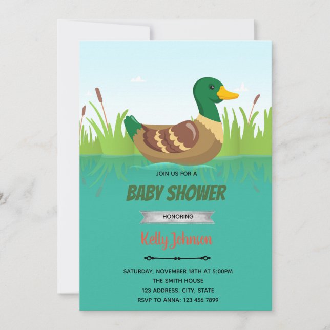 Mallard duck birthday shower theme invitation (Front)