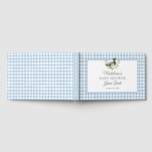 Mallard Duck Blue Gingham Baby Shower Guest Book