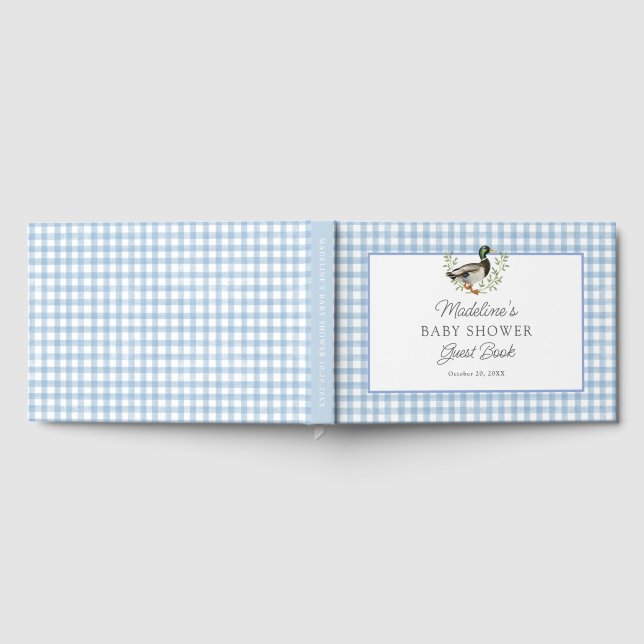 Mallard Duck Blue Gingham Baby Shower Guest Book (Full)