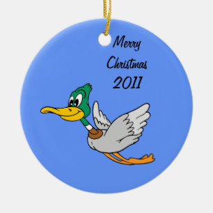 Mallard Duck Cartoon Flying Ceramic Ornament