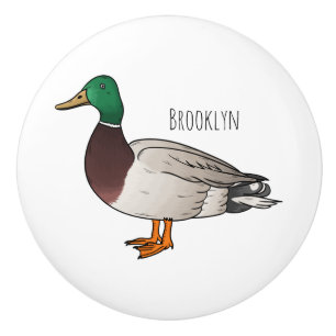 Mallard duck cartoon illustration ceramic knob