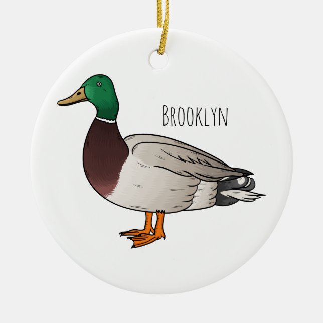 Mallard duck cartoon illustration  ceramic ornament (Front)