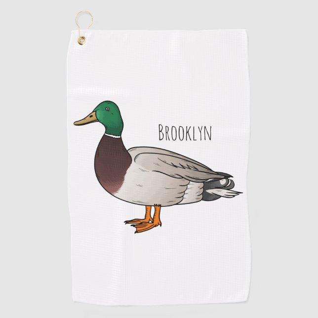 Mallard duck cartoon illustration  golf towel (Front)