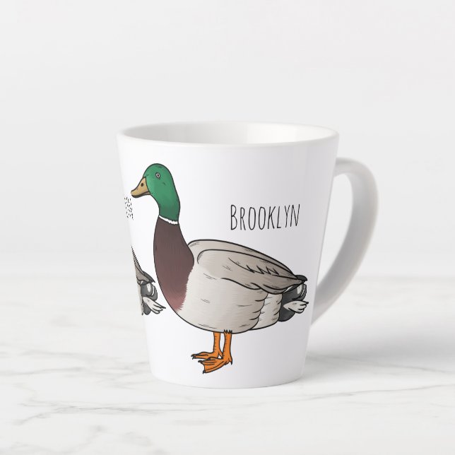 Mallard duck cartoon illustration   latte mug (Right Angle)