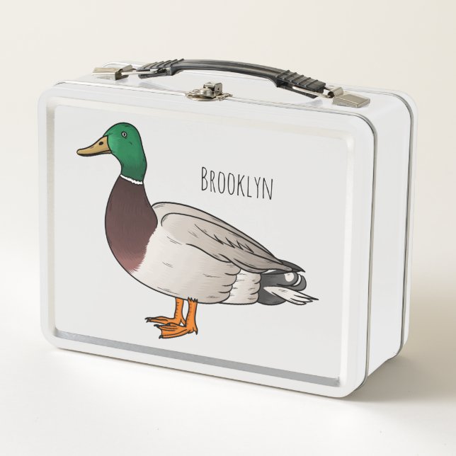 Mallard duck cartoon illustration  metal lunch box (Front)