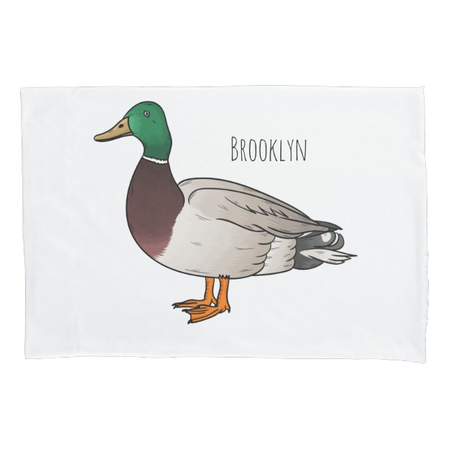 Mallard duck cartoon illustration  pillowcase (Front)
