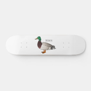 Mallard duck cartoon illustration  skateboard