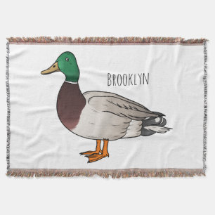 Mallard duck cartoon illustration throw blanket