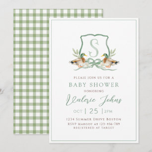 Mallard Duck Crest Monogram Baby shower  Invitation