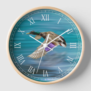 Mallard duck flying clock