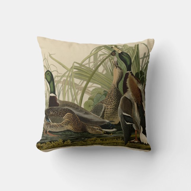 Mallard Duck from Audubon's Birds of America Throw Pillow (Front)