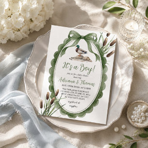Mallard Duck Green Boy Baby Shower Invitation