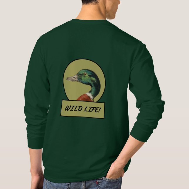 Mallard Duck Head Forest Green Long Sleeve T-Shirt (Back)