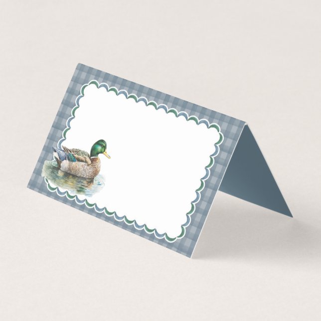 Mallard Duck Hunting Blue Gingham Boy PlaceCard (Front)