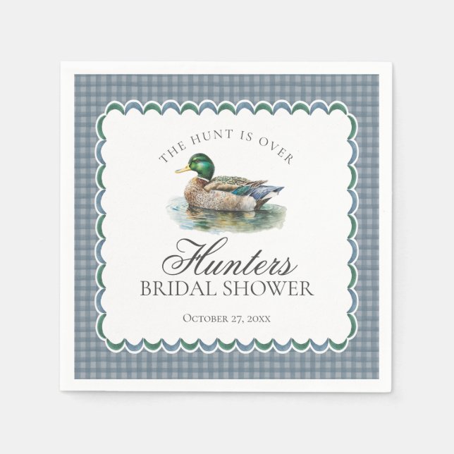Mallard Duck Hunting Blue Gingham Bridal Shower Napkin (Front)