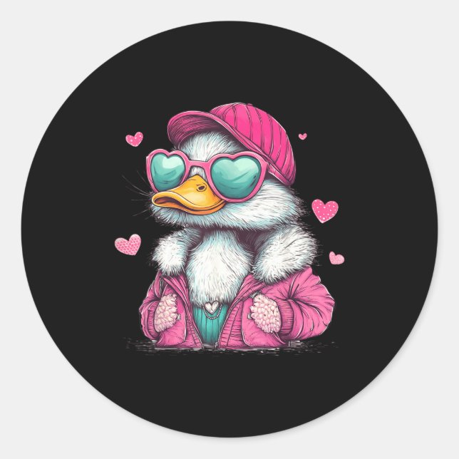 Mallard Duck Hunting Funny Valentine's Day Heart G Classic Round Sticker (Front)