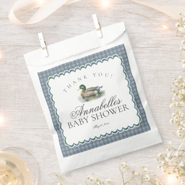Mallard Duck Hunting Gingham Baby Shower Dessert Favour Bag (Clipped)
