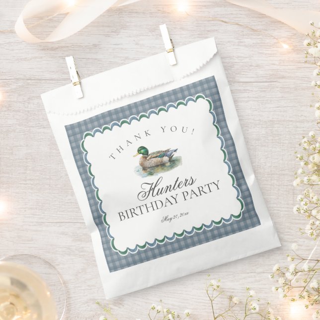 Mallard Duck Hunting Gingham Birthday Dessert Favour Bag (Clipped)