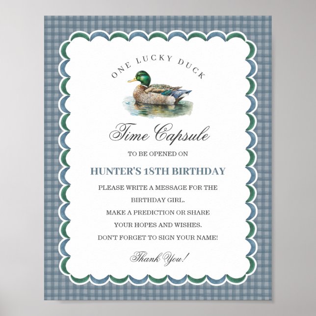 Mallard Duck Hunting Gingham Birthday Time Capsule Poster (Front)
