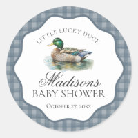 Mallard Duck Hunting Gingham Boy Baby Shower Seal