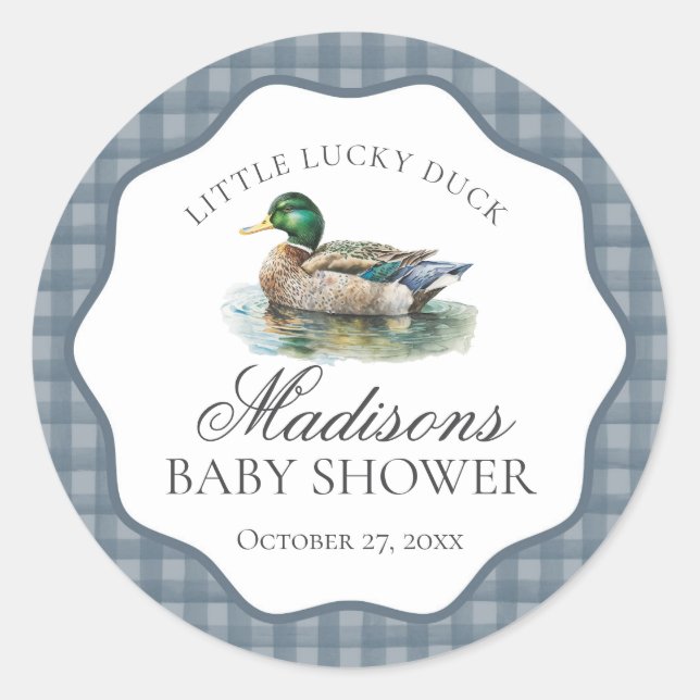 Mallard Duck Hunting Gingham Boy Baby Shower Seal (Front)
