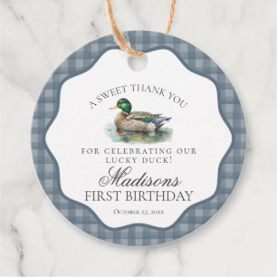 Mallard Duck Hunting Gingham Boy Birthday Circle Favour Tags