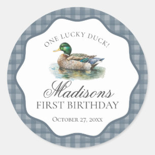 Mallard Duck Hunting Gingham Boy Birthday Seal