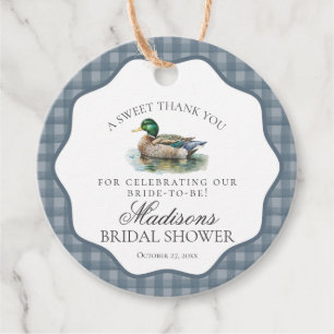 Mallard Duck Hunting Gingham Bridal Shower Circle Favour Tags