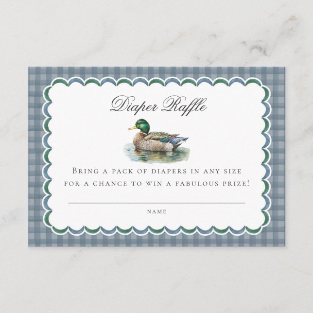 Mallard Duck Hunting Gingham Diaper Raffle Insert (Front)