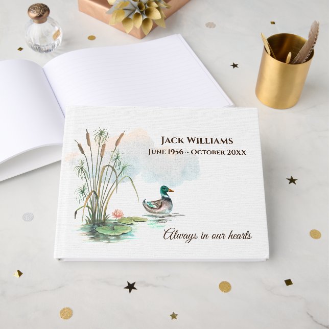 Mallard Duck in Cattails Funeral  Guest Book (Front Open)