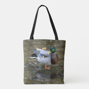 Mallard Duck in Creek Printed Tote Bag