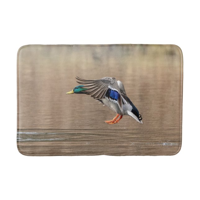 Mallard Duck in flight Bath Mat (Front)