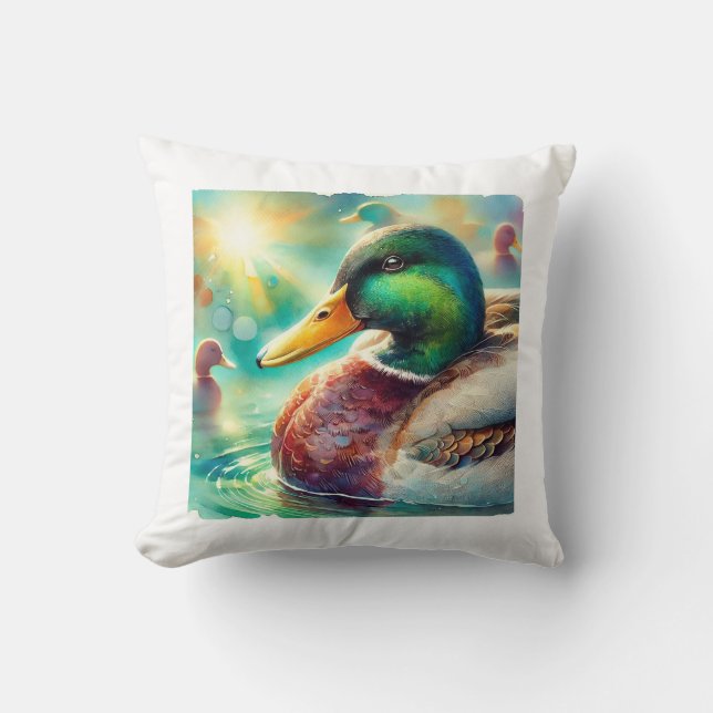 Mallard Duck in Radiant Waters 230824AREF113 - Wat Throw Pillow (Front)
