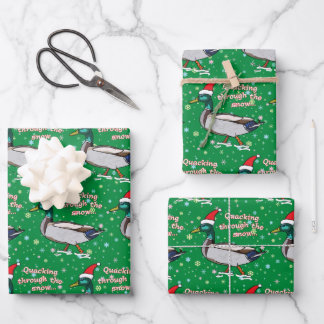 Mallard Duck in Santa Hat Quacking through Snow  Wrapping Paper Sheet