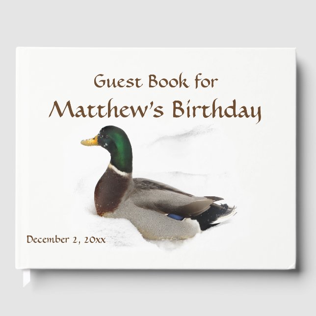 Mallard Duck in Snow Birthday Party Guest Book (Front)