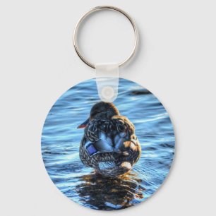 Mallard Duck in Winter River - Wildlife Photo Keychain