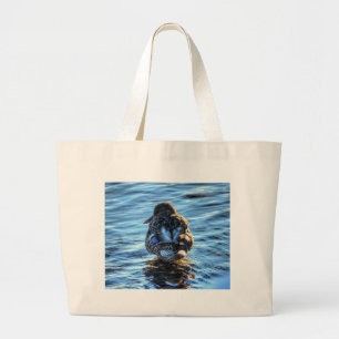Mallard Duck in Winter River - Wildlife Photo Large Tote Bag