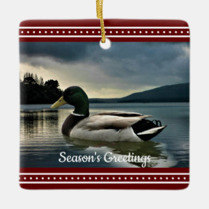 Mallard Duck Lake Christmas Season's Greetings Ceramic Ornament